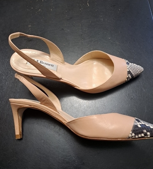 L.K. Bennett London Keira Snakeskin Cap Toe Heels  Size 7 (37.5) - Picture 1 of 12